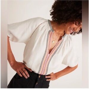 Marine Layer Bea Peasant Blouse White Sz XS